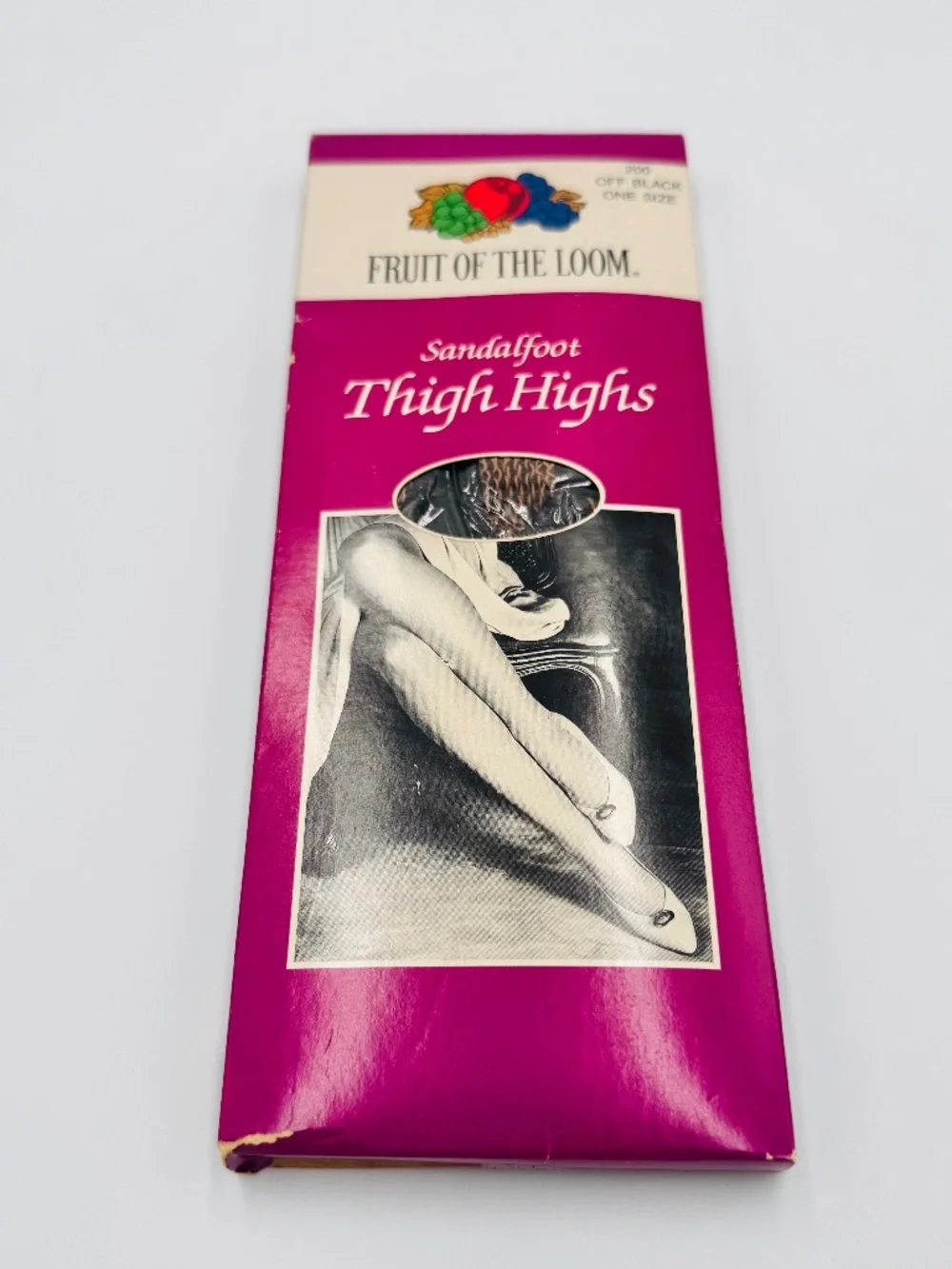 Vintage 90s NOS Fruit of the Loom Thigh Highs Sandalfoot Off Black USA One Size